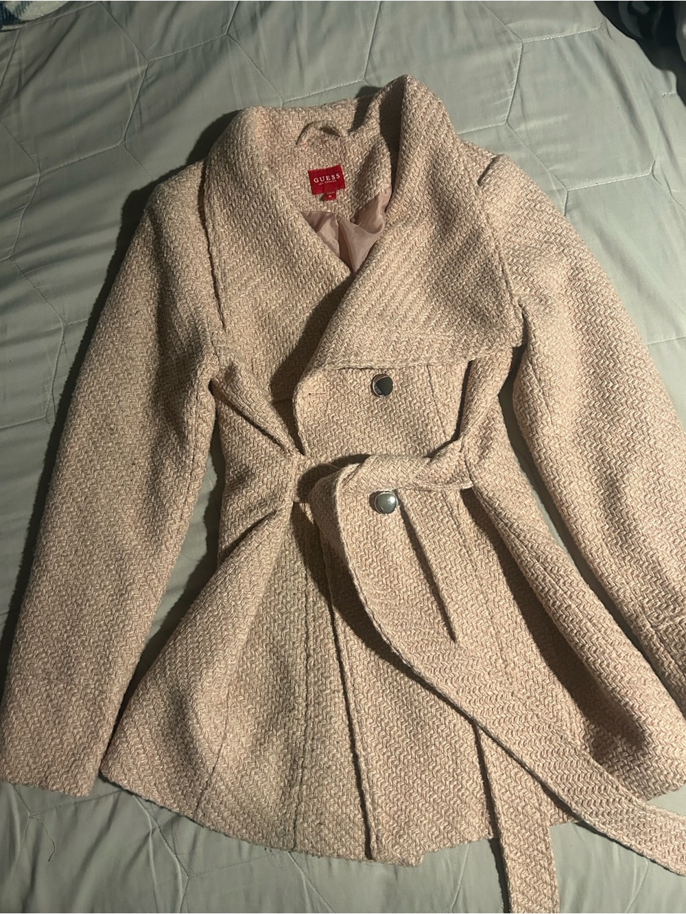 GUESS Blush Pink Textured Pea Coat
